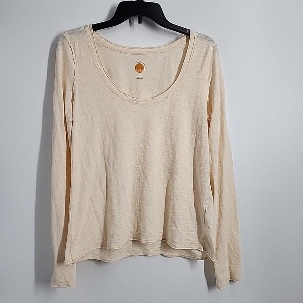 Urban Outfitters Daily Practice Size Medium Ivory Raw Edge Long Sleeve Tee